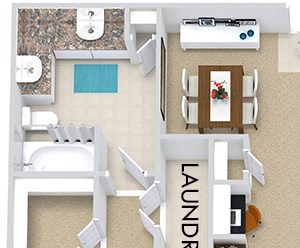 The Vancouver 3D The Vancouver 3D. 2 bedroom apartment. Kitchen with bartop open to living/dining rooms. 2 full bathrooms, double vanity in master. Walk-in closets. Patio/balcony.